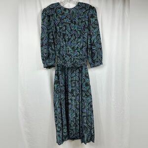 Vintage SK & Company Dress Paisley Pattern 3/4 Sleeve Maxi Dress w/ Belt Size 10
